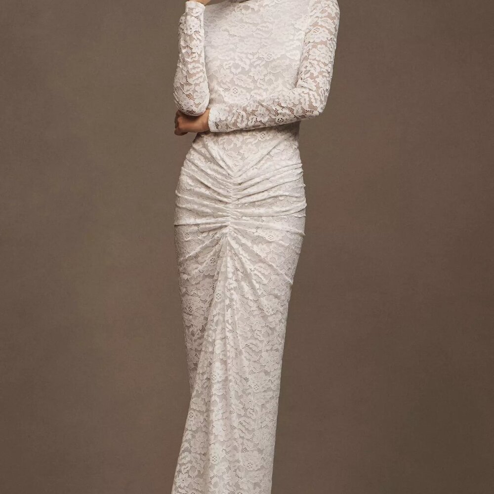 Ronny Kobo Scorpio Ruched Lace Maxi Dress